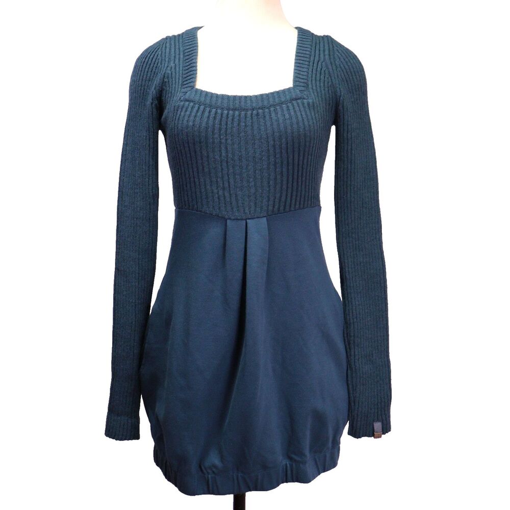 Vintage Y2k Miss Sixty Babydoll Bubble Midi Sweater Dress Blue Size Medium NWT